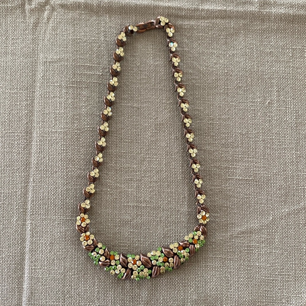 Vintage Rhinestone metal flower necklace
